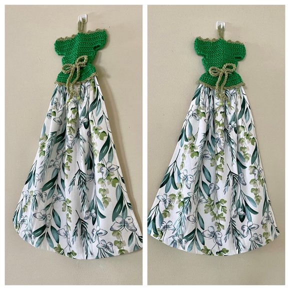 Tea Towel Pot Holder Set, Crochet Hanging Dish Towel, Crochet Pot Holders - Picture 11 of 12